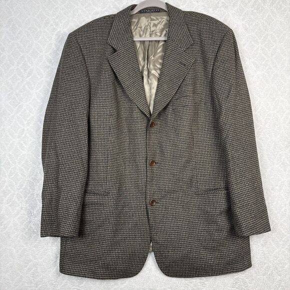 Vtg 90s Hugo Boss Einstein Blazer 46R Brown Blue Wool Cashmere Sport Coat Jacket